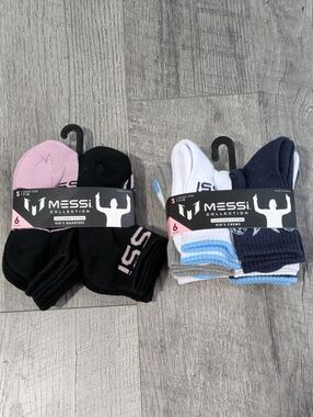 MESSI Collection Kids Socks - Set Of Crew And Ankle 6packs. Kids Shoe Size 7-10.